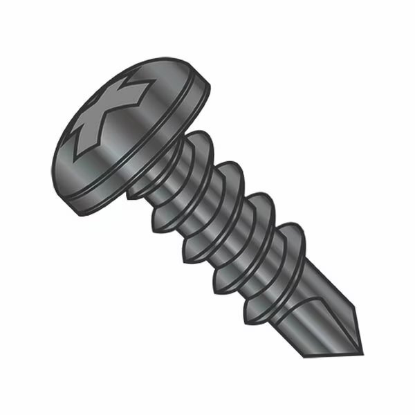 Self-Drilling Screw, #12-14 x 1 1/2 in, Black Zinc Steel Pan Head Phillips Drive, Usa Industrials, Mfr#: BULK-SCRW-12570